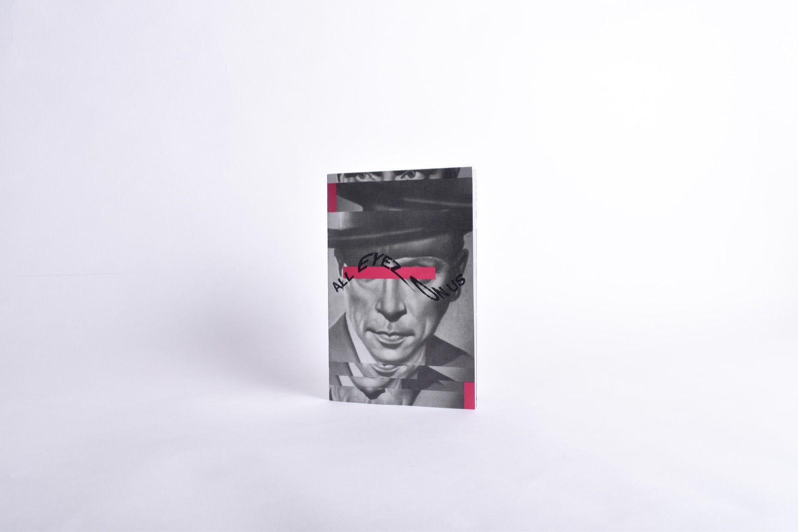 All Eyes On Us — front cover standing, halftone portrait with hot pink bars